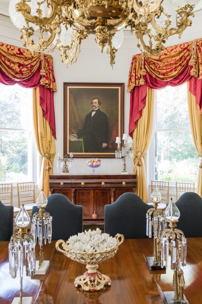 Displayed in the parlor are portraits of Mrs. Christovich’s great uncle, Richard Stalder, painted in the 1870s, and her great-great grandfather, Touissant Joseph Mossy, painted in the 1820s. 