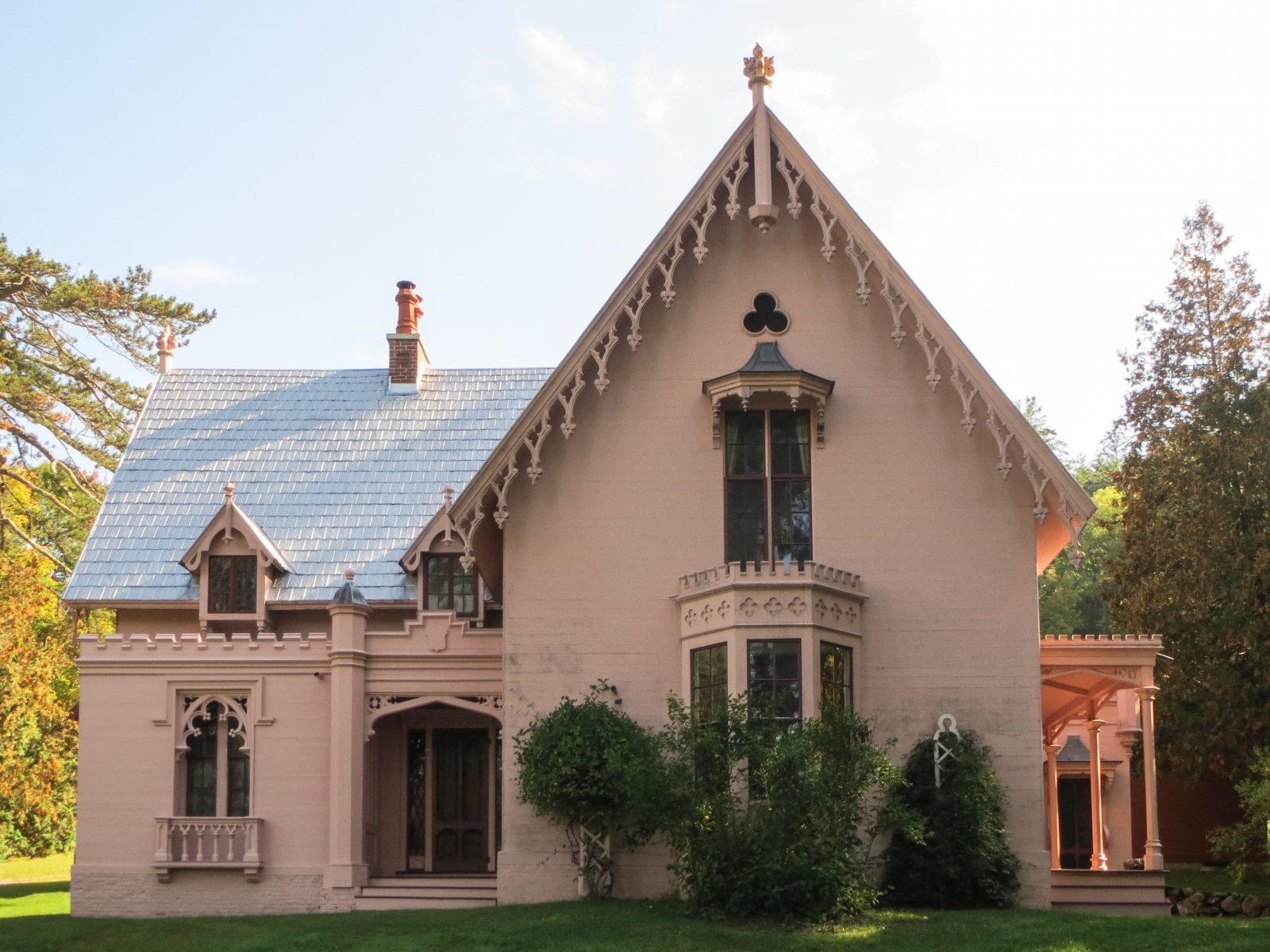 The historic Justin Morrill Homestead, the Gothic Revival-style home of U.S. Sen. Justin Smith Morrill in Strafford, Vt., has pressed metal roof shingles. Photo by Adrienne Dickerson.
