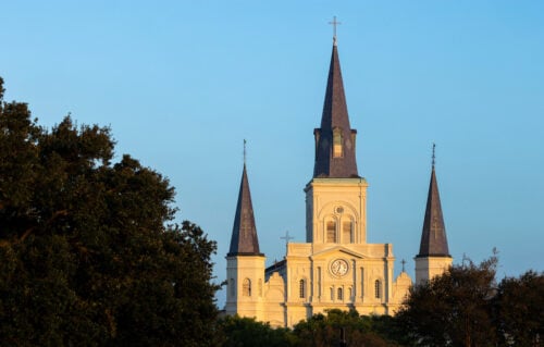 The sun setting on the St. Louis Cathedral
