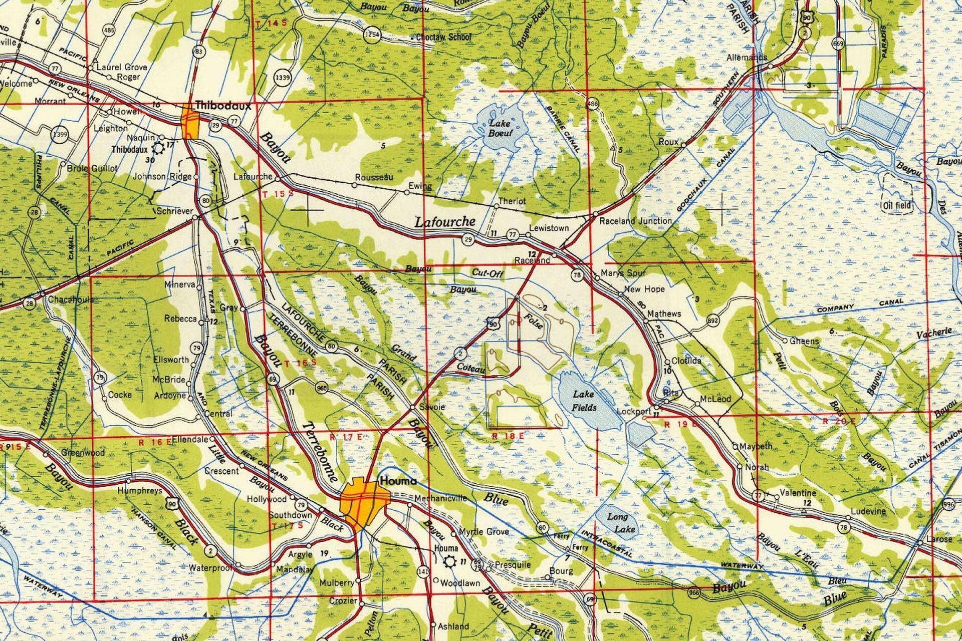 A map of the Thibodaux-Raceland-Houma region