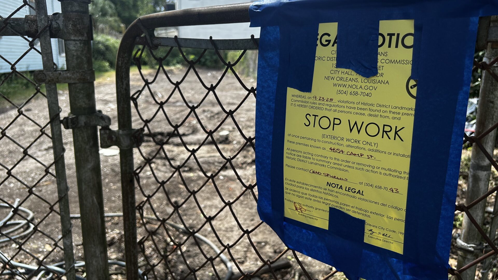 A stop-work order at 4854 Camp St.