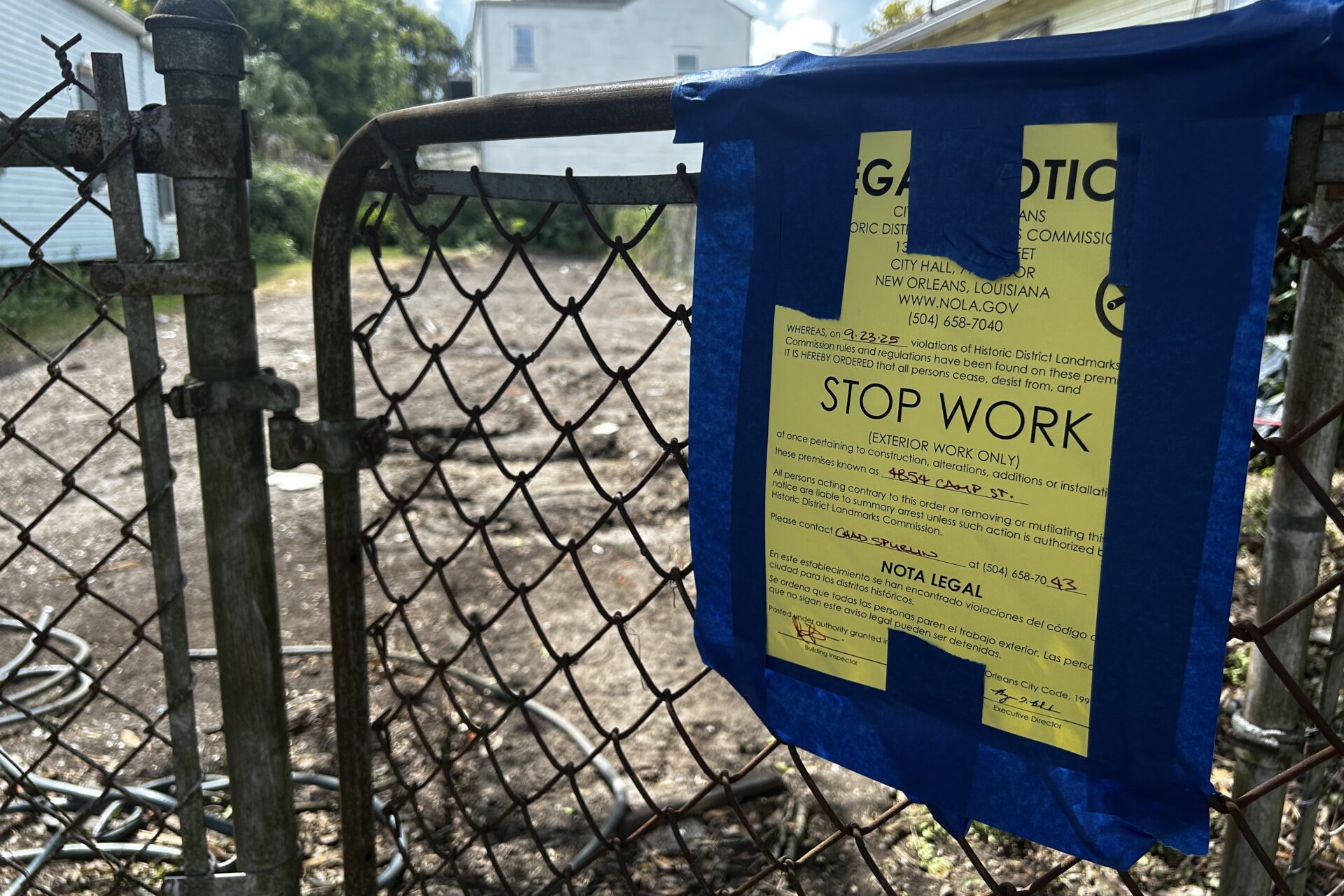 A stop-work order at 4854 Camp St.