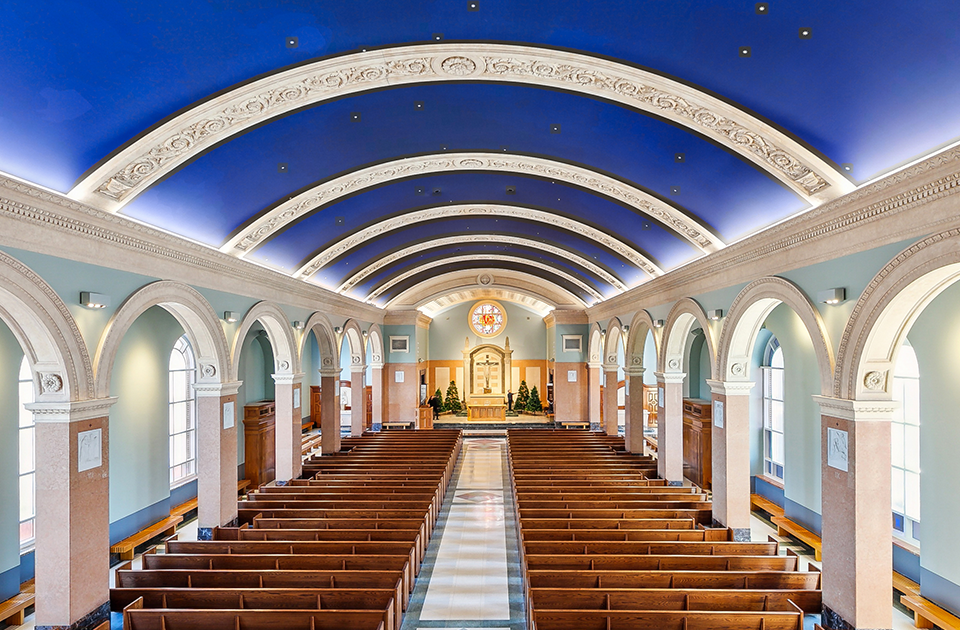 The ceiling of Jesuit High School’s Chapel of the North American Martyrs now features a stretched canvas, where images of stars depict constellations as they might have appeared over New Orleans more than 2,000 years ago on the night of Jesus Christ’s resurrection. The Vatican Observatory assisted with the project.