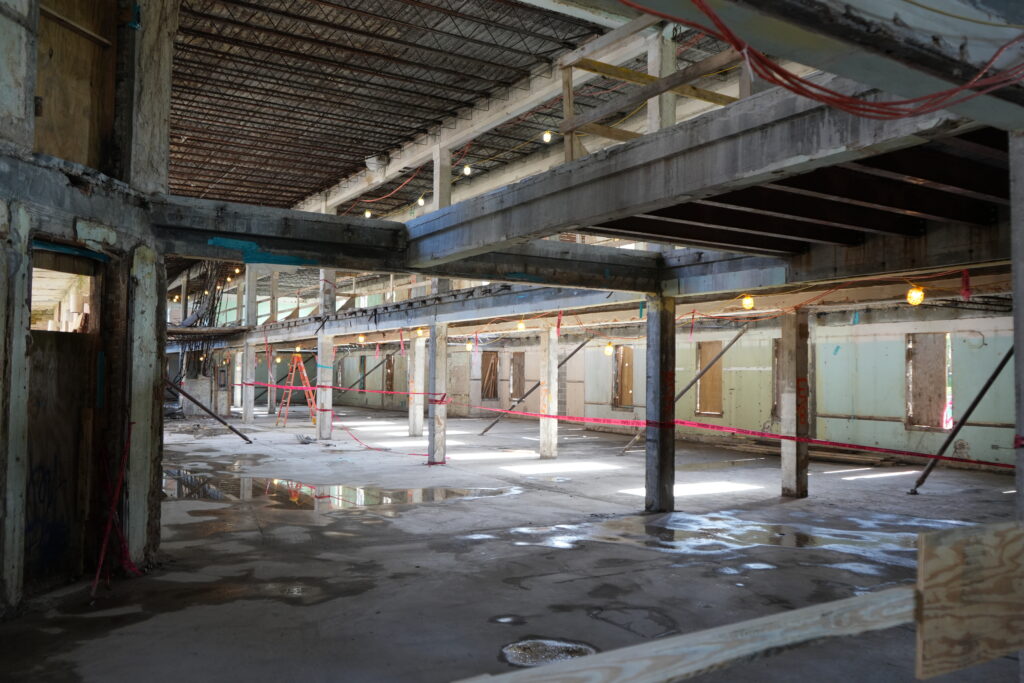 The gutted interior of the Touro-Shakspeare Home in May 2025.