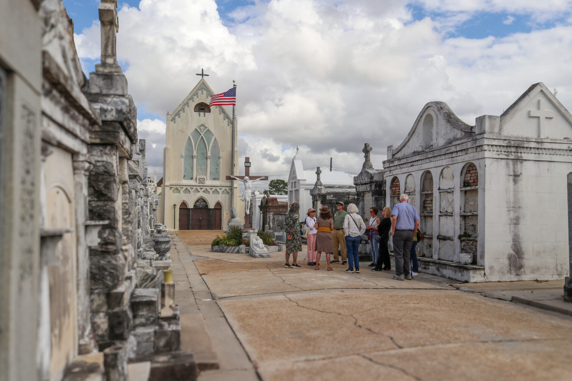 A tour group in the St. Roch Cemetery